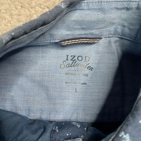 Izod Saltwater Men's Paisley Shirt L Floral Blue Button Down Short Sleeve Hawaii - Picture 4 of 8